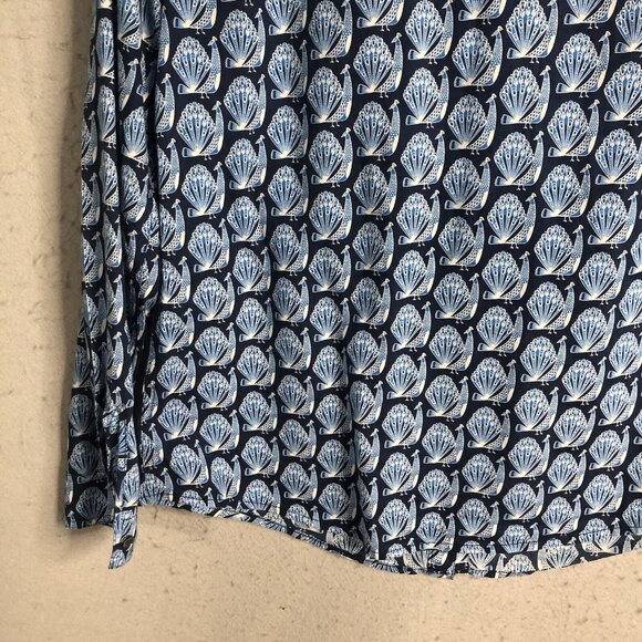 J Mclaughlin Top Womens Medium Blue Peacocks Print All Over Classic Cotton - Picture 14 of 15